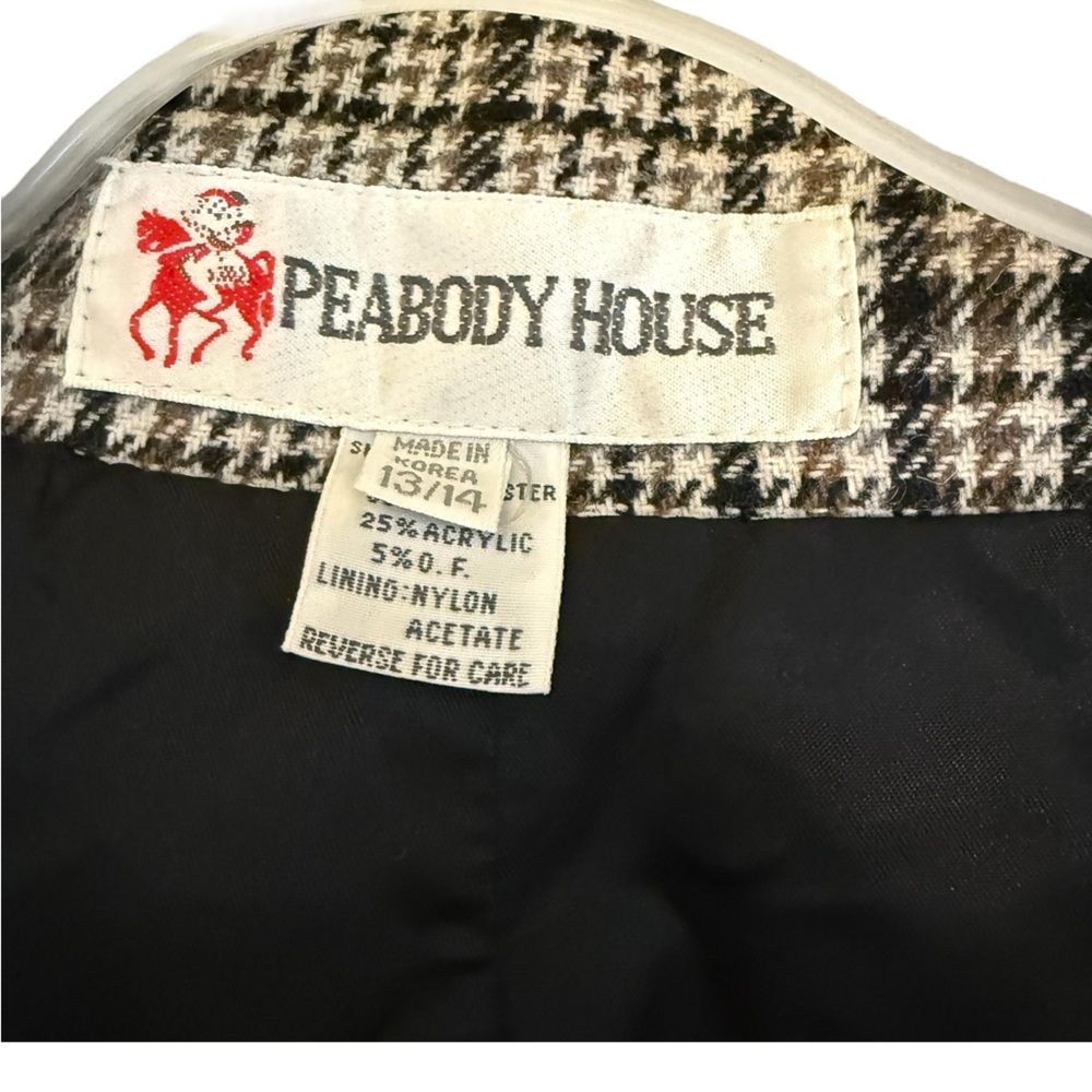 Vintage Peabody House Houndstooth Wool Blend Blazer Jacket Brown Beige Size 14 - Picture 4 of 14